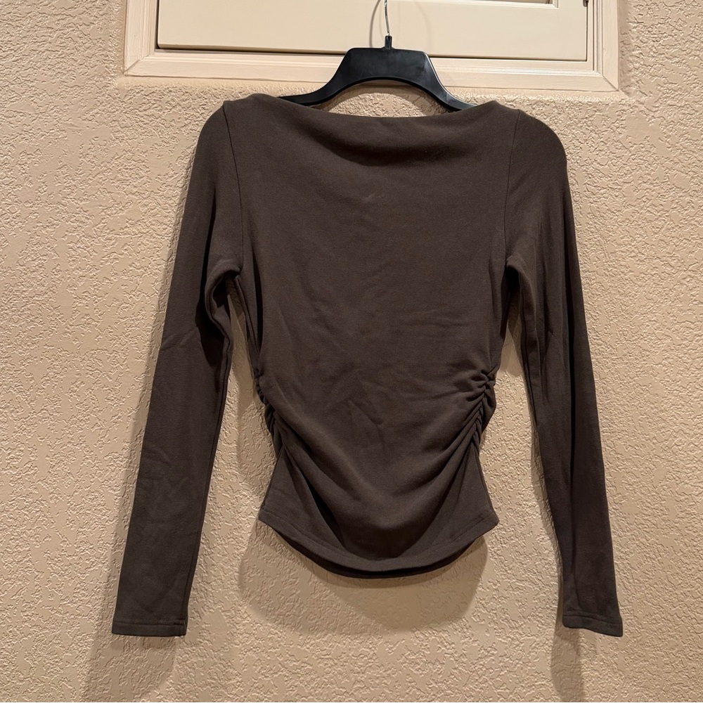 OGL ProWarm Eco-Mousse Modern Side Ruched Boatneck Brami Top - Forest Olive - Picture 5 of 9